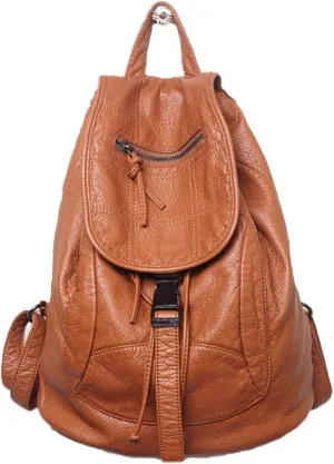 Women Hobo Drawstring Backpack Travel Daypack Satchel Soft Faux Leather Purse Shoulder Bags Brown