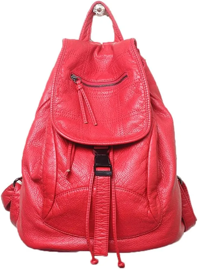 Women Hobo Drawstring Backpack Travel Daypack Satchel Soft Faux Leather Purse Shoulder Bags Red