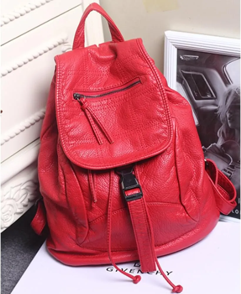 Women Hobo Drawstring Backpack Travel Daypack Satchel Soft Faux Leather Purse Shoulder Bags Red