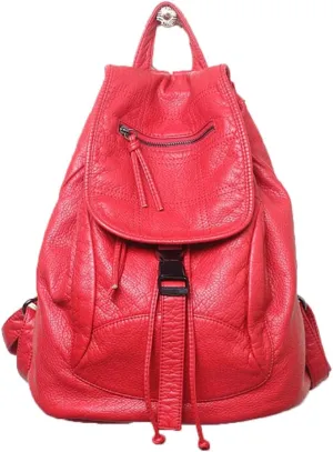 Women Hobo Drawstring Backpack Travel Daypack Satchel Soft Faux Leather Purse Shoulder Bags Red