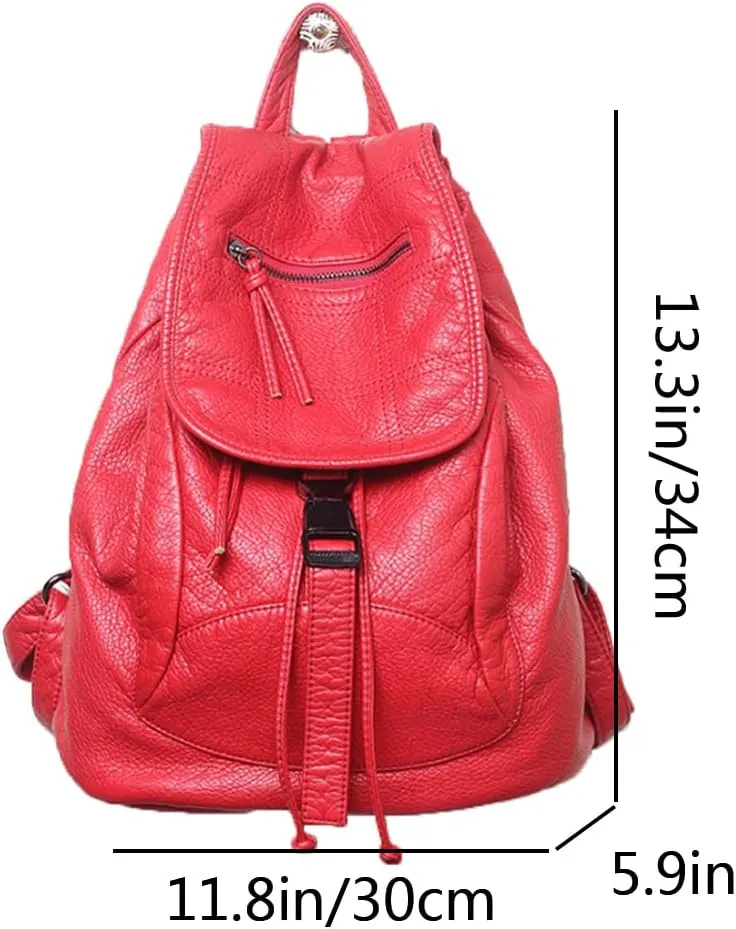 Women Hobo Drawstring Backpack Travel Daypack Satchel Soft Faux Leather Purse Shoulder Bags Red