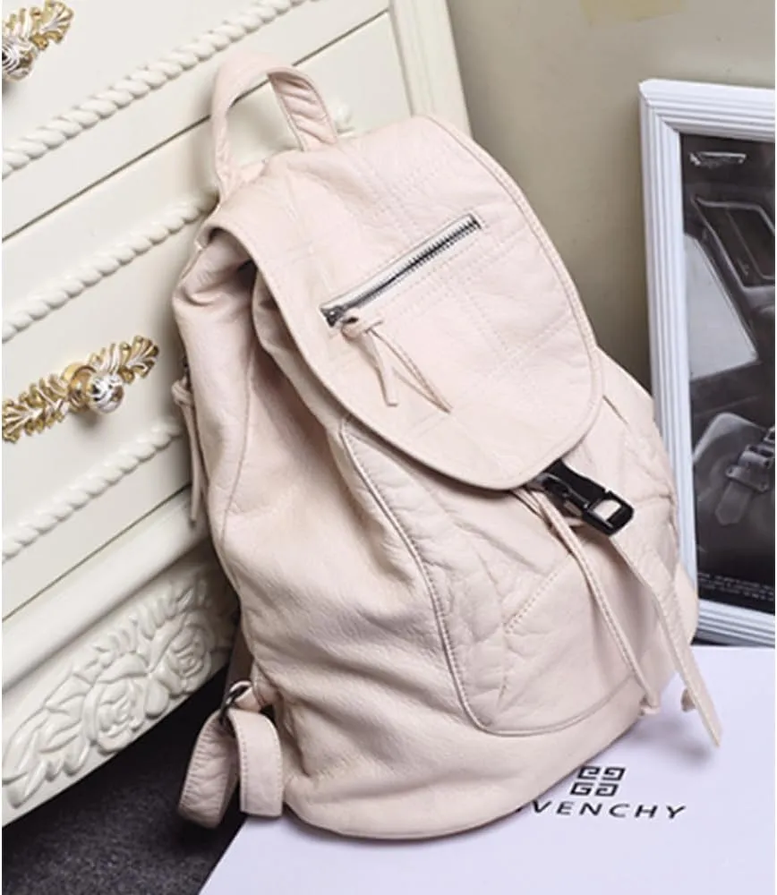 Women Hobo Drawstring Backpack Travel Daypack Satchel Soft Faux Leather Purse Shoulder Bags White