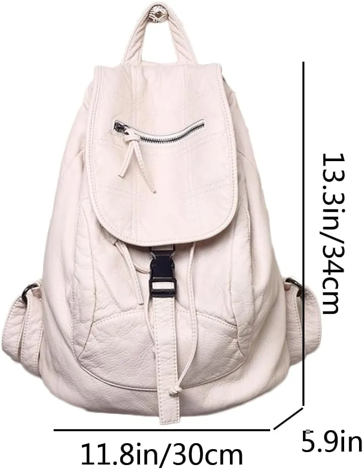 Women Hobo Drawstring Backpack Travel Daypack Satchel Soft Faux Leather Purse Shoulder Bags White
