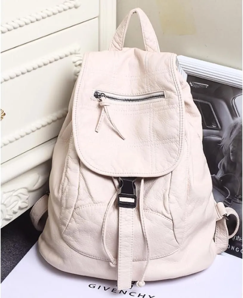 Women Hobo Drawstring Backpack Travel Daypack Satchel Soft Faux Leather Purse Shoulder Bags White
