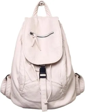 Women Hobo Drawstring Backpack Travel Daypack Satchel Soft Faux Leather Purse Shoulder Bags White
