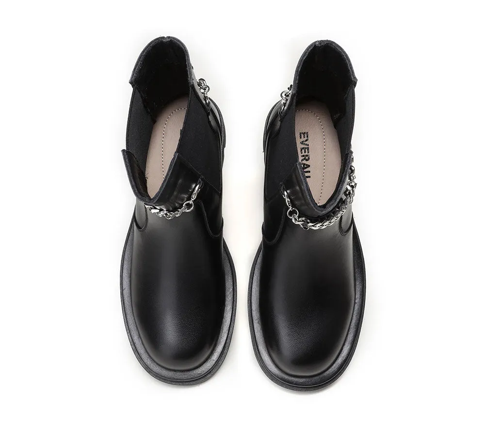 Women Leather Ankle Boots With Removable Metal Chain Decor Cheska