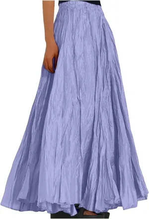 Women Maxi Skirt High Elastic Waist A Line Long Skirt Summer Casual Ruffle Pleated Midi Dress Vintage Wrap Loose