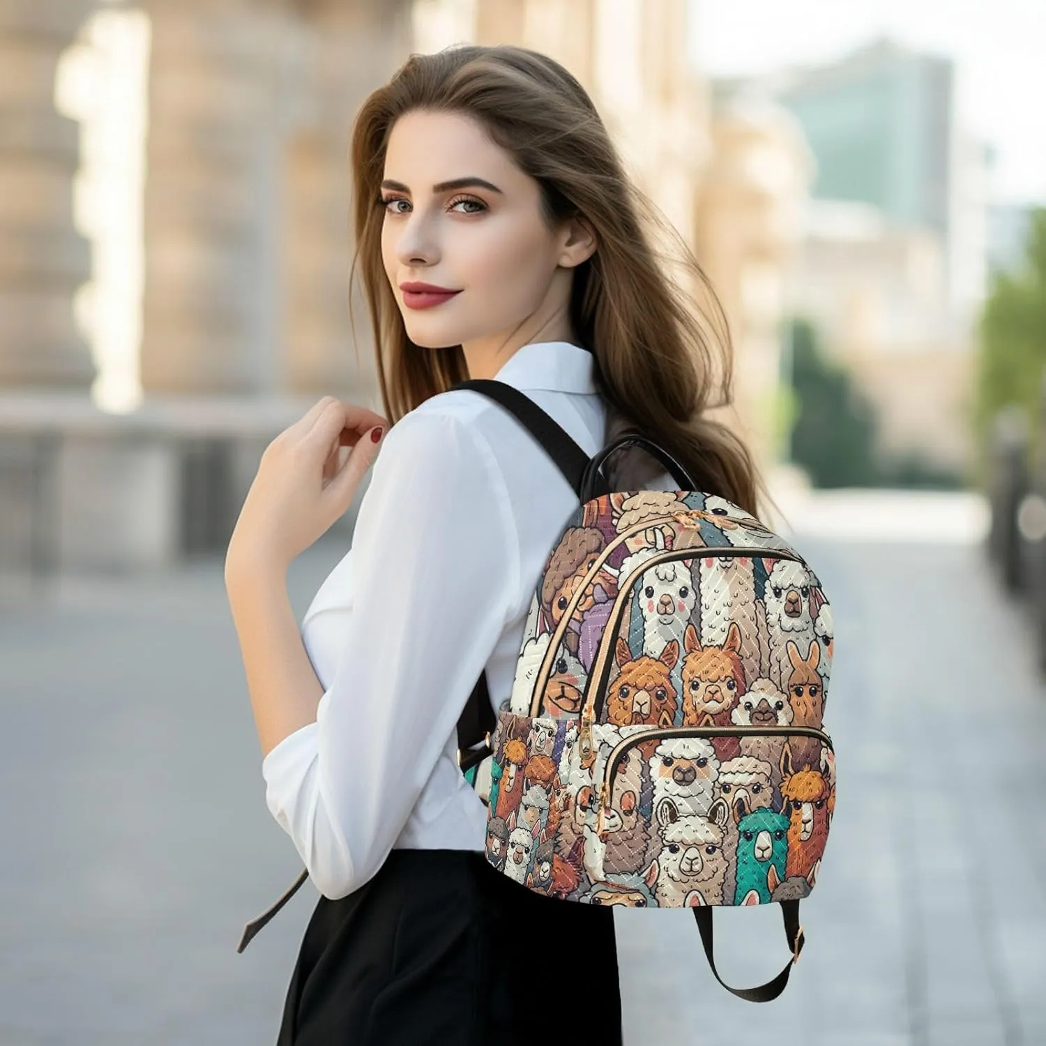 Women Mini Backpack Purse Bag Lightweight Casual Daily Travel Backpack Colorful Alpaca Llama Animal Back Pack Fashion Multipurpose Shoulder Bag,S