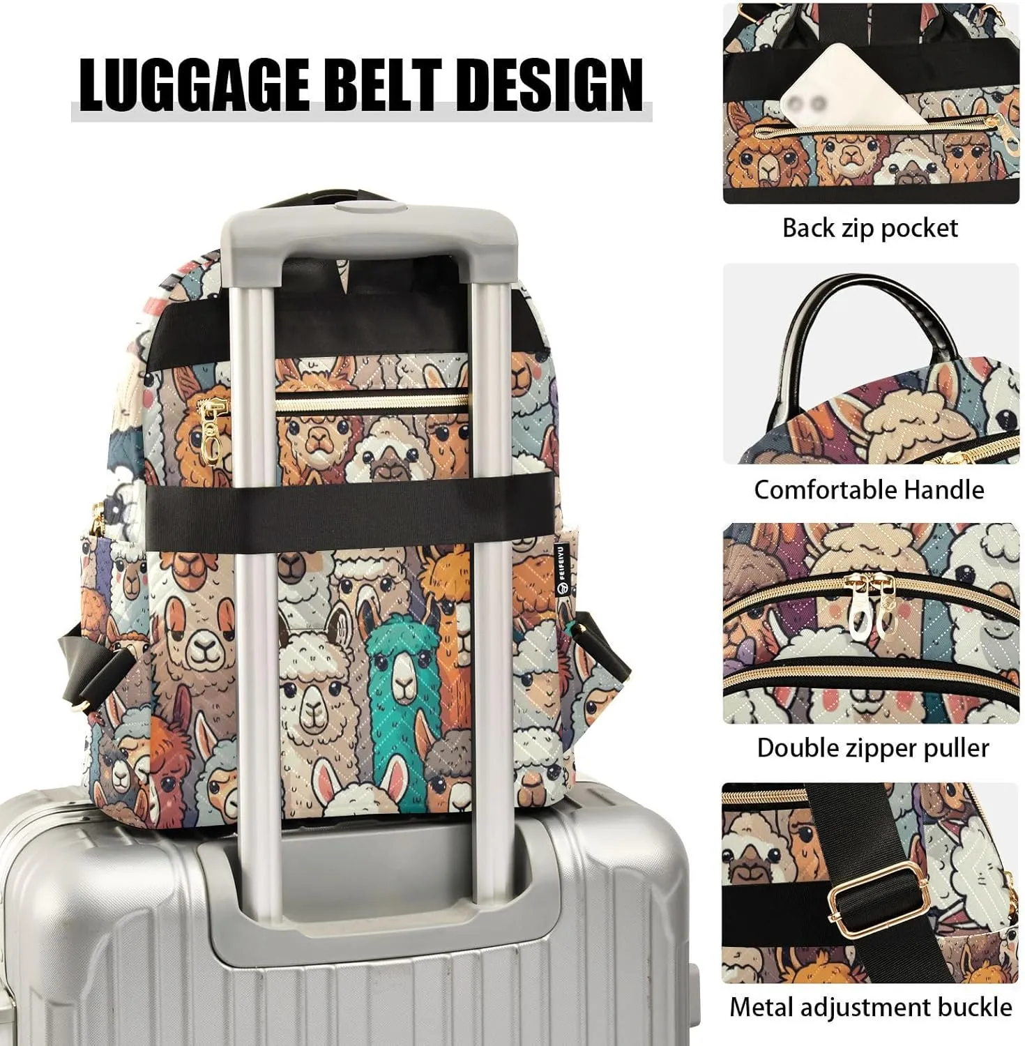 Women Mini Backpack Purse Bag Lightweight Casual Daily Travel Backpack Colorful Alpaca Llama Animal Back Pack Fashion Multipurpose Shoulder Bag,S