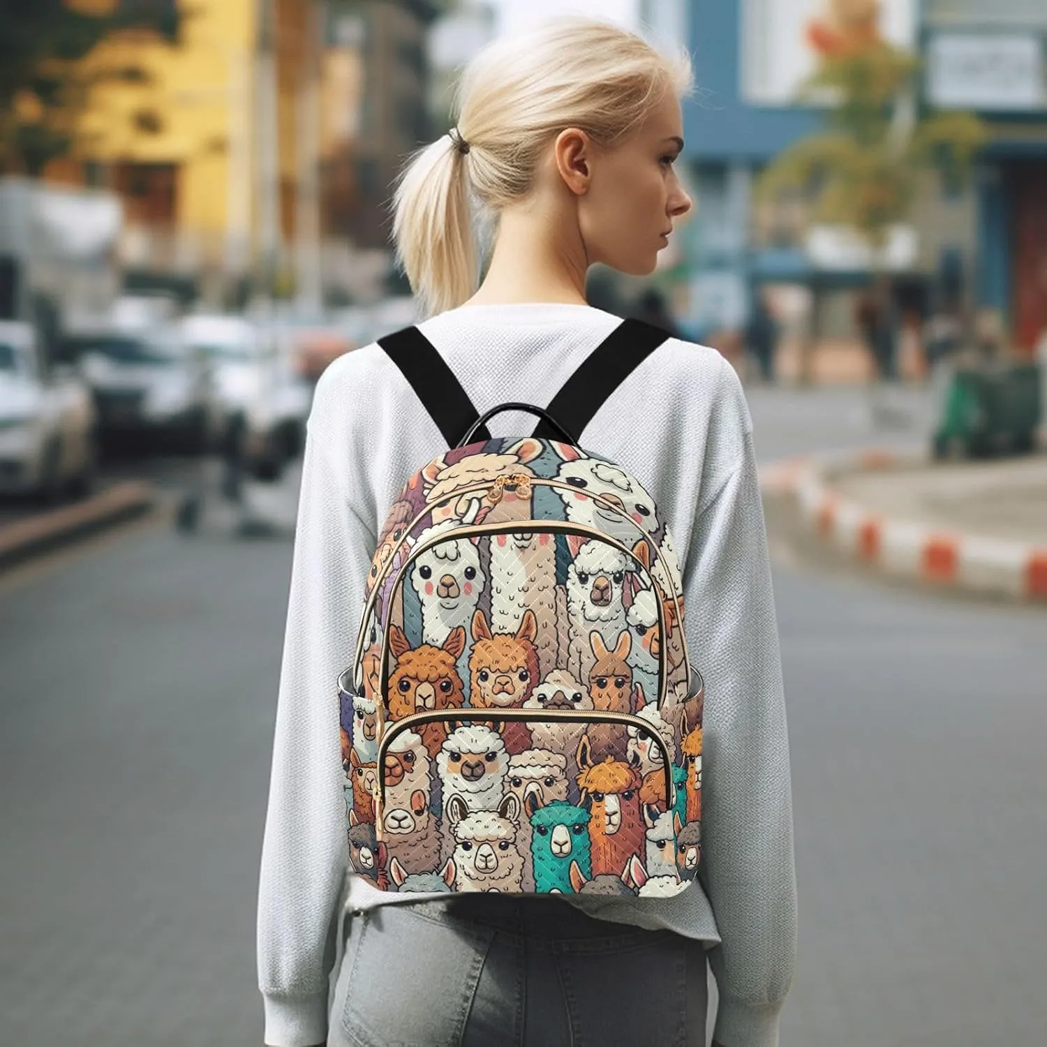 Women Mini Backpack Purse Bag Lightweight Casual Daily Travel Backpack Colorful Alpaca Llama Animal Back Pack Fashion Multipurpose Shoulder Bag,S