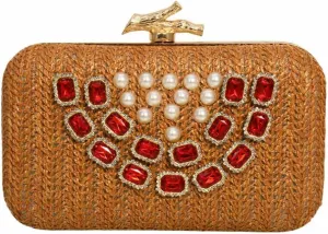 Women Pearls Straw Clutch Bag Summer Beach Woven Crossbody with Rhinestone Sparkly Beaded Purse for Wedding Vacation
