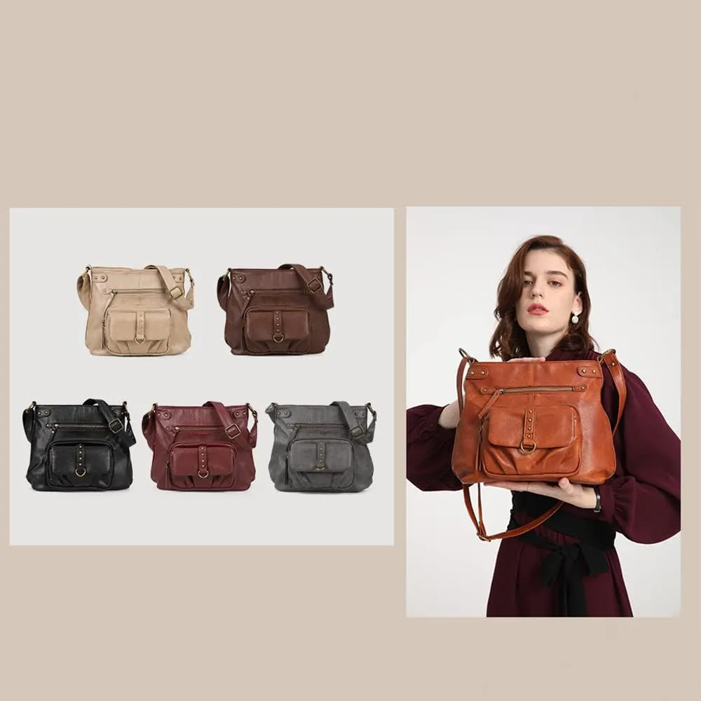 Women Shoulder Handbag Roomy Multiple Pockets Bag Ladies Crossbody Purse Fashion PU Leather Tote Satchel