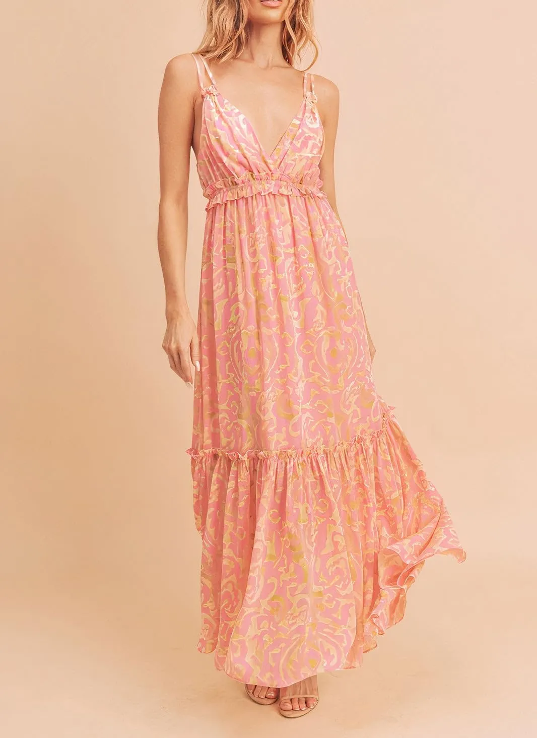 Women Spaghetti Strap Tie Shoulder Floral Maxi Dress Y2k Lace Trim Ruffle Long Dress Summer Boho Flowy Sundress