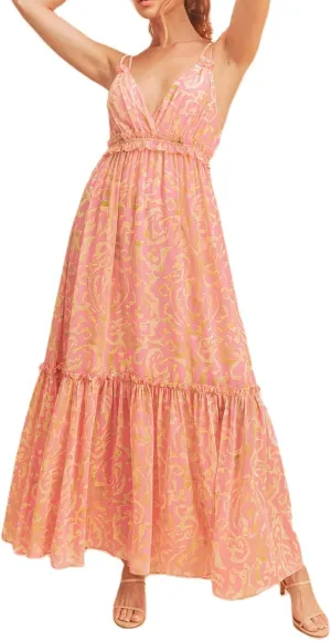 Women Spaghetti Strap Tie Shoulder Floral Maxi Dress Y2k Lace Trim Ruffle Long Dress Summer Boho Flowy Sundress