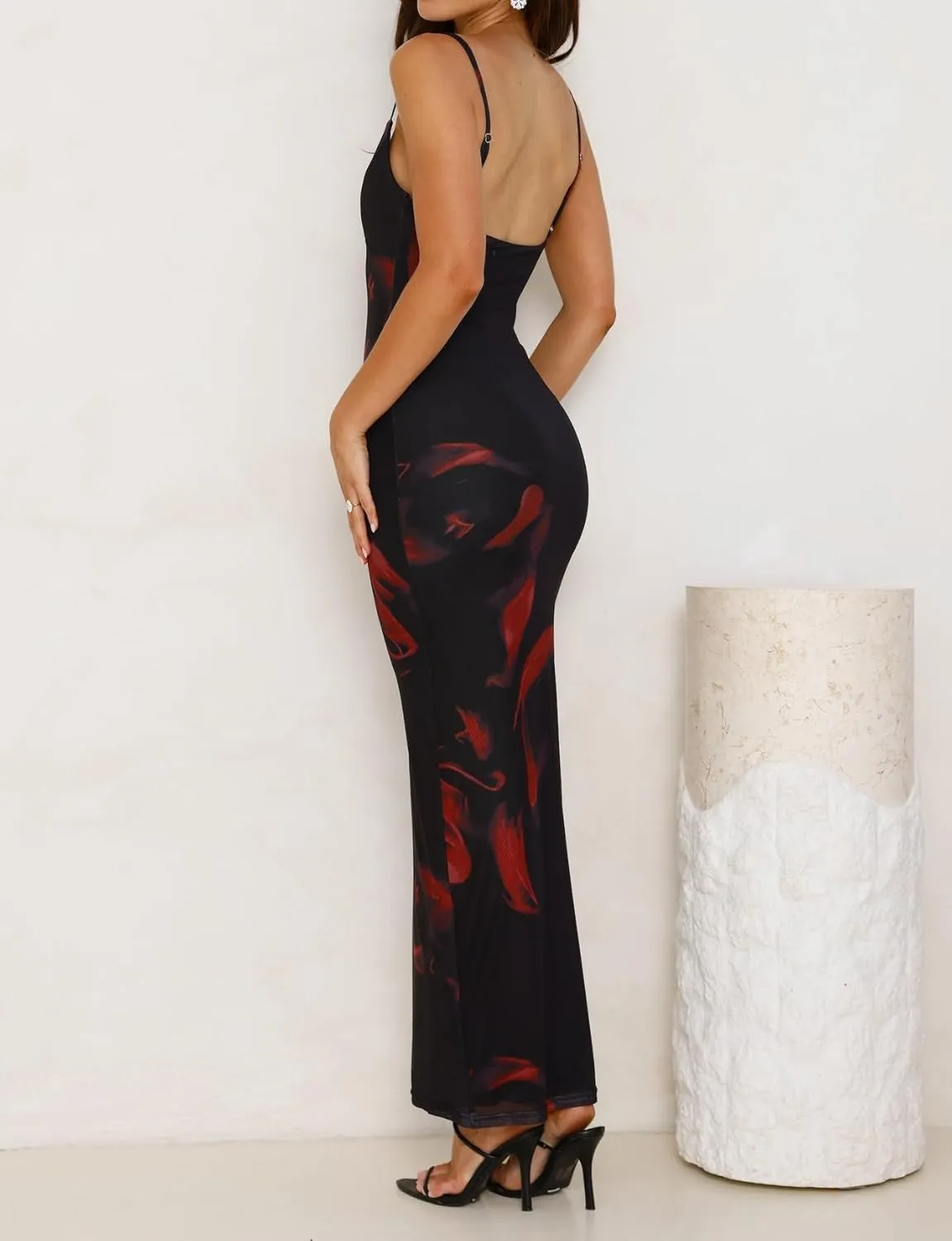 Women Spaghetti Strap Tie Shoulder Floral Maxi Dress Y2k Lace Trim Ruffle Long Dress Summer Boho Flowy Sundress