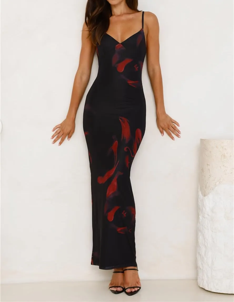 Women Spaghetti Strap Tie Shoulder Floral Maxi Dress Y2k Lace Trim Ruffle Long Dress Summer Boho Flowy Sundress