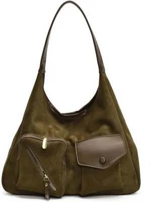 Women Vintage Fashion Large Capacity Tote Bag Shoulder Bag Slouchy Hobo Bag Suede Underarm Bag Casual Satchel Purse