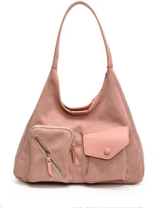 Women Vintage Fashion Large Capacity Tote Bag Shoulder Bag Slouchy Hobo Bag Suede Underarm Bag Casual Satchel Purse