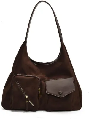Women Vintage Fashion Large Capacity Tote Bag Shoulder Bag Slouchy Hobo Bag Suede Underarm Bag Casual Satchel Purse