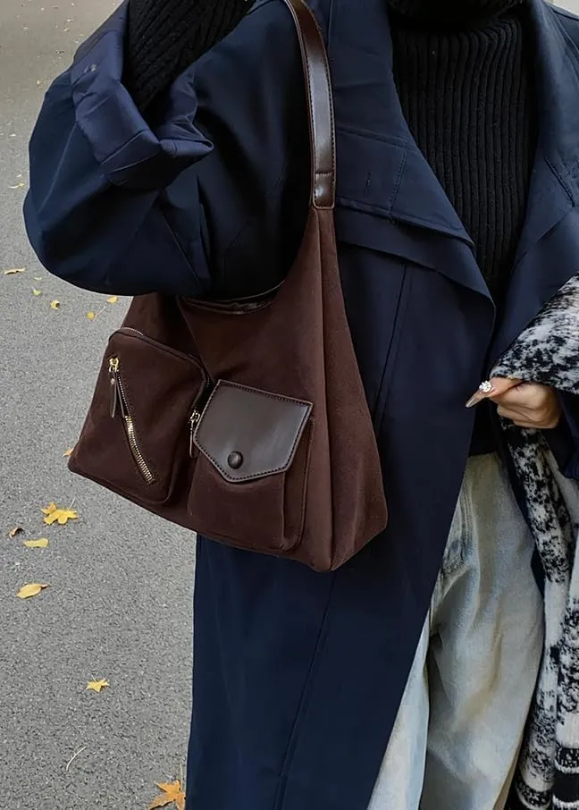 Women Vintage Fashion Large Capacity Tote Bag Shoulder Bag Slouchy Hobo Bag Suede Underarm Bag Casual Satchel Purse