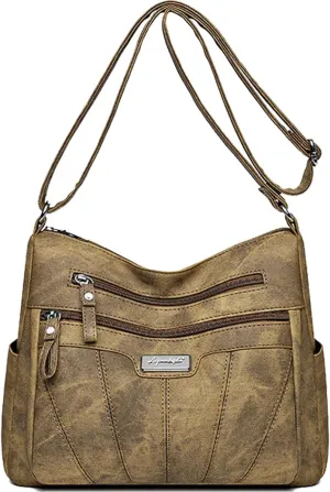 Women Zipper Shoulder Bag Multiple Pockets Ladies Crossbody Purse Leather Tote Roomy Top Handle Satchel