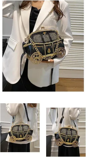 Women's Black Grunge-Punk Retro Canvas Crossbody Sling Handbag
