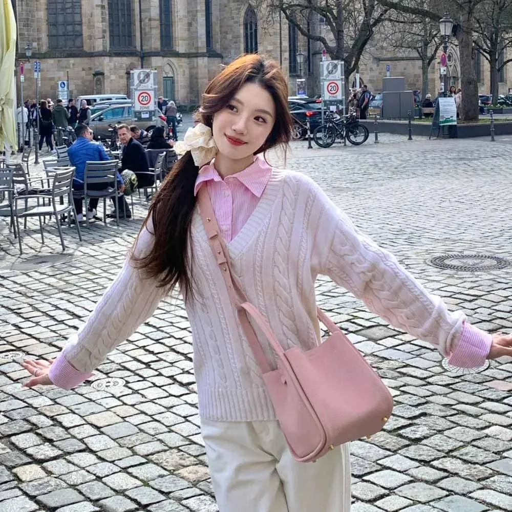 Women's Classic Design Luxury Leather Bag Soft Handbag Fashion Multi functional Bucket Bag Elegant Handbag