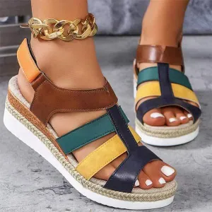 Women's Color-Block Vintage Wedge Sandals 41228972C