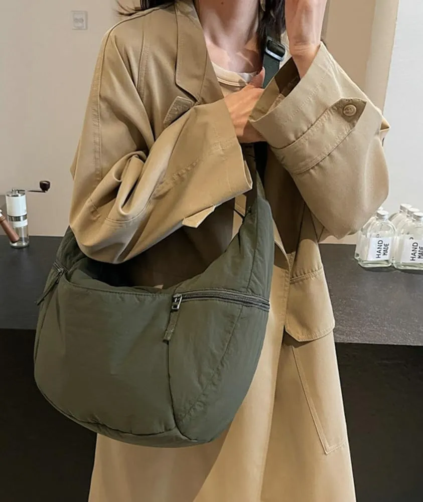 Women's Corduroy Crossbody Bags Casual Zipper Tote Handbags Sling Purse Crescent Shoulder Bag Satchel Work Gym