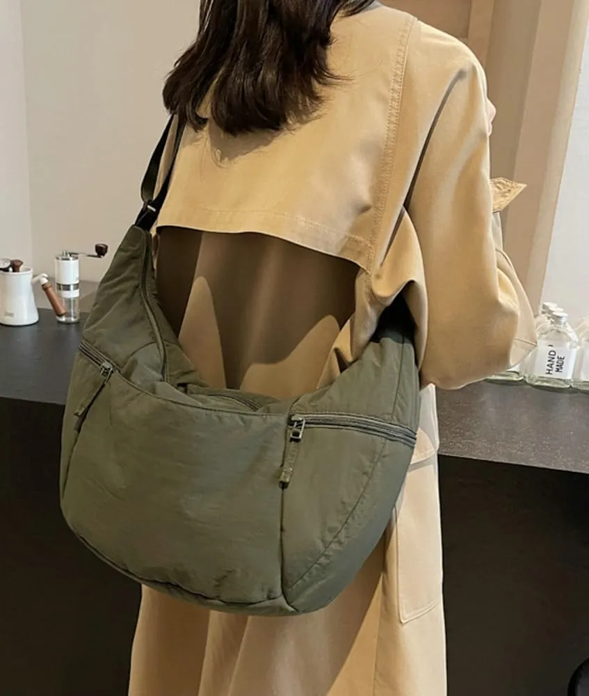 Women's Corduroy Crossbody Bags Casual Zipper Tote Handbags Sling Purse Crescent Shoulder Bag Satchel Work Gym