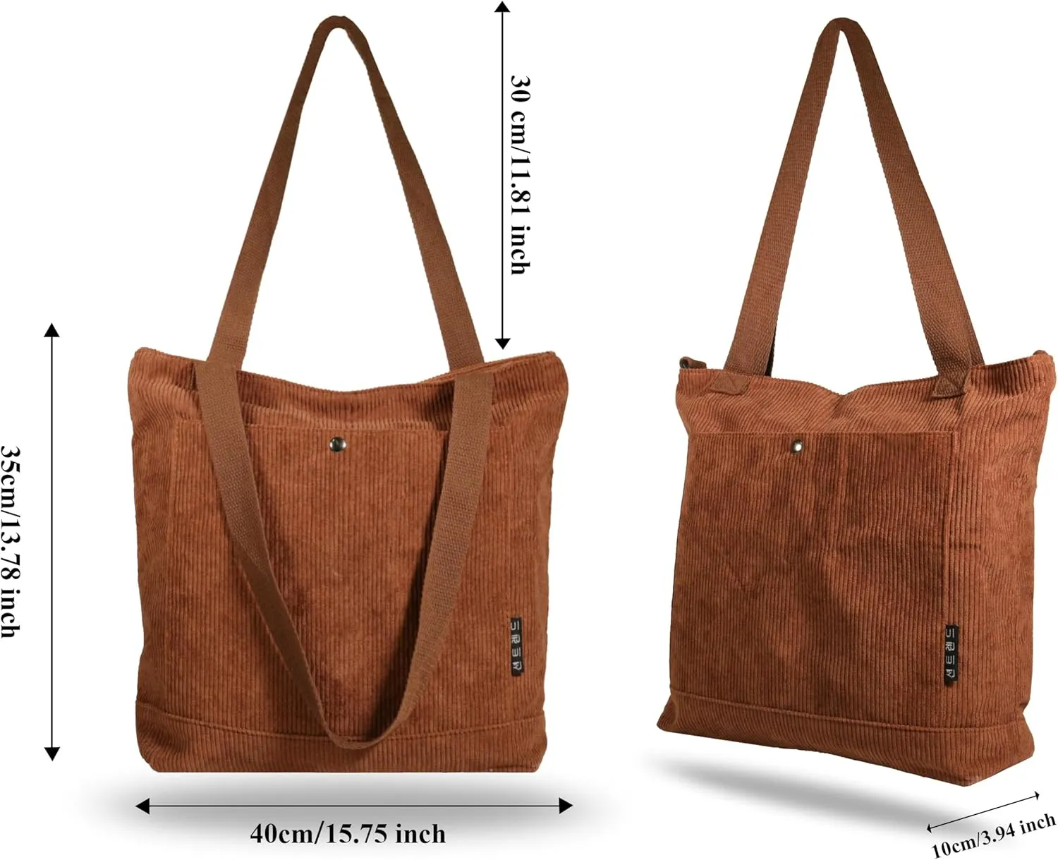 Women's Corduroy Tote Bag Zipper Tote's Handbag Retro Large Hobo Crossbody Handbag Casual Tote Shoulder Bag Gifts