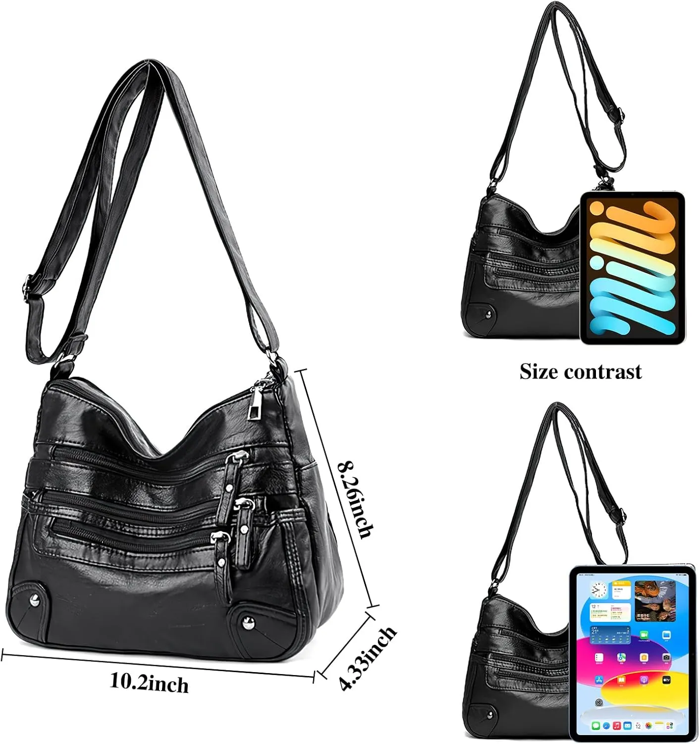 Women's Crossbody Bag Soft PU Leather Handbags Ladies Shoulder Bags Satchel Purse Multi-Pocket Messenger Bag