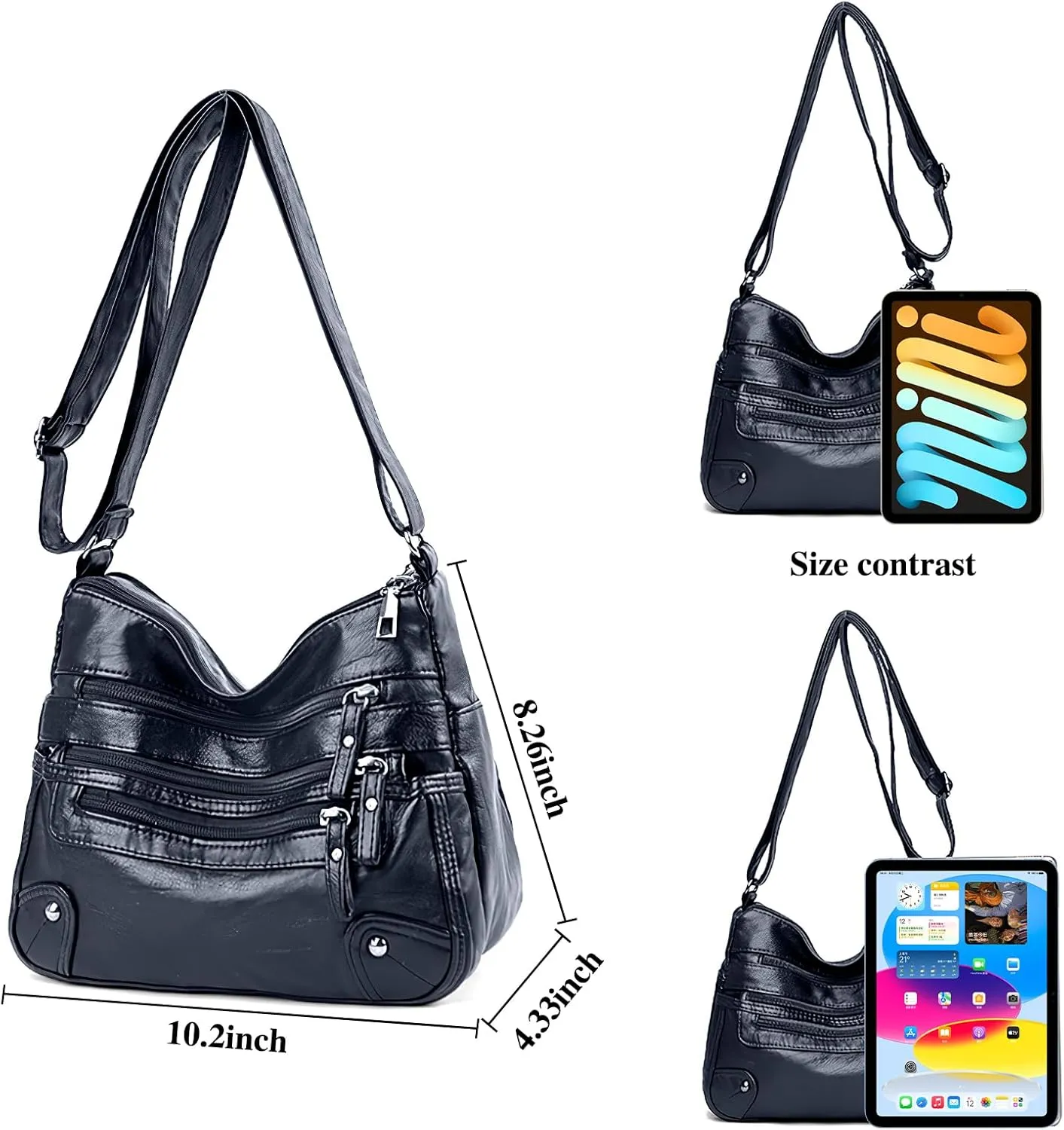 Women's Crossbody Bag Soft PU Leather Handbags Ladies Shoulder Bags Satchel Purse Multi-Pocket Messenger Bag