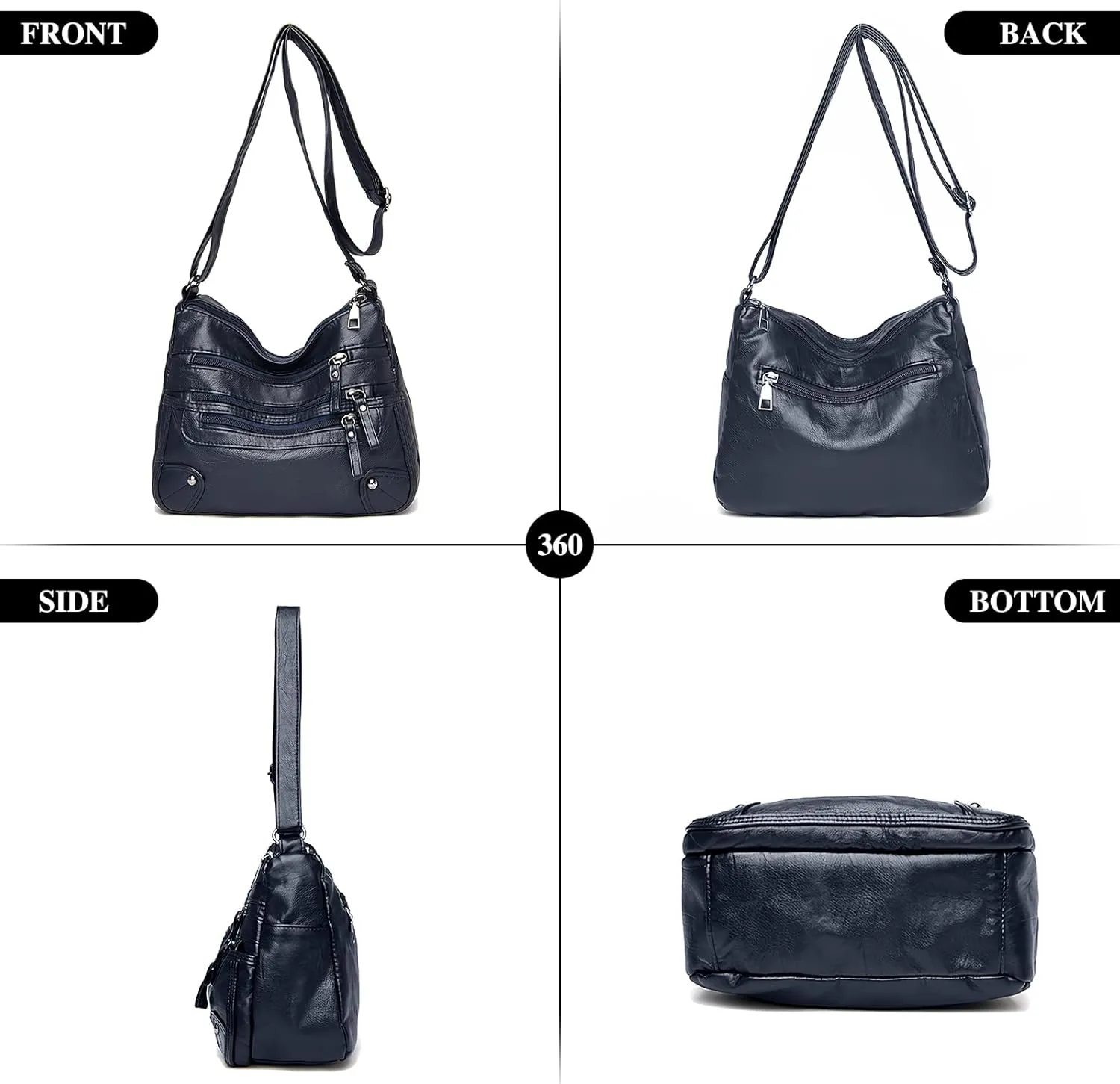 Women's Crossbody Bag Soft PU Leather Handbags Ladies Shoulder Bags Satchel Purse Multi-Pocket Messenger Bag