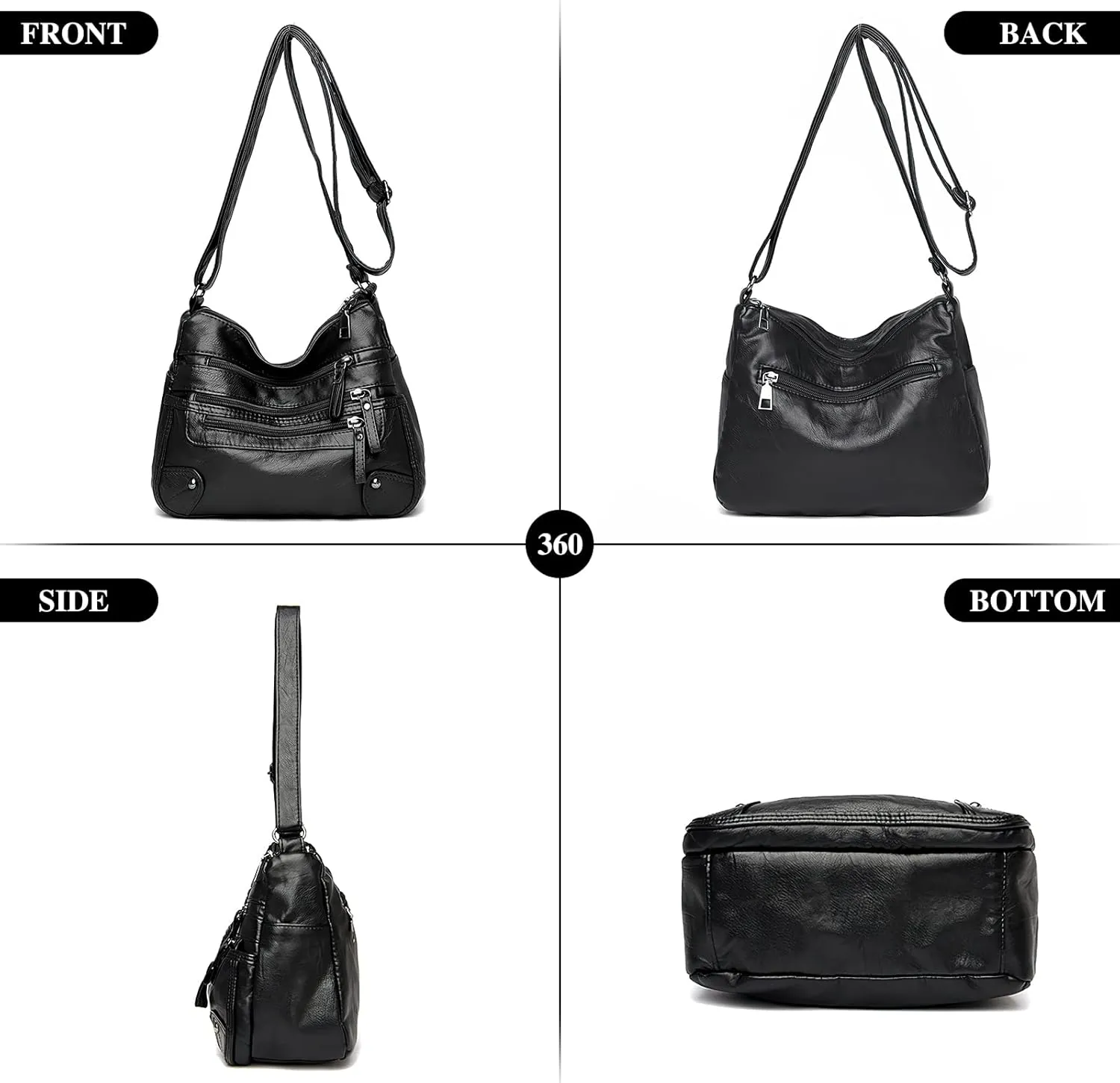 Women's Crossbody Bag Soft PU Leather Handbags Ladies Shoulder Bags Satchel Purse Multi-Pocket Messenger Bag