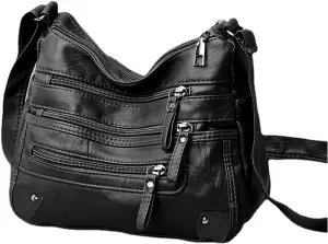 Women's Crossbody Bag Soft PU Leather Handbags Ladies Shoulder Bags Satchel Purse Multi-Pocket Messenger Bag