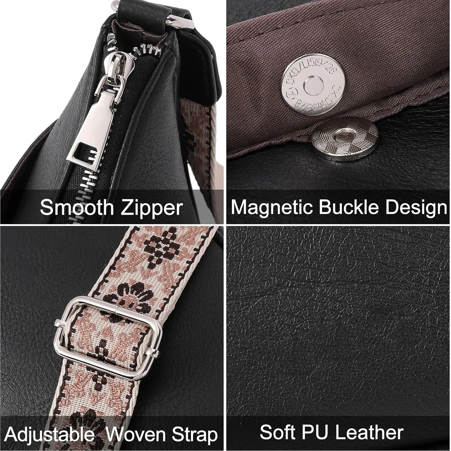 Women's Crossbody Handbags Vegan Leather Shoulder Bag with Adjustable Strap, Lightweight Small Purse for Everyday Essentials