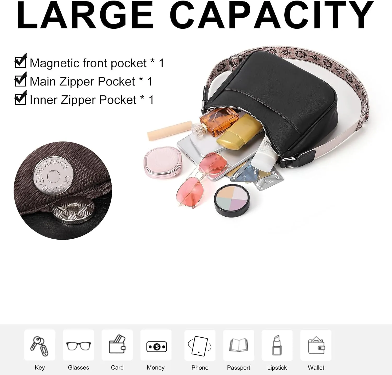Women's Crossbody Handbags Vegan Leather Shoulder Bag with Adjustable Strap, Lightweight Small Purse for Everyday Essentials