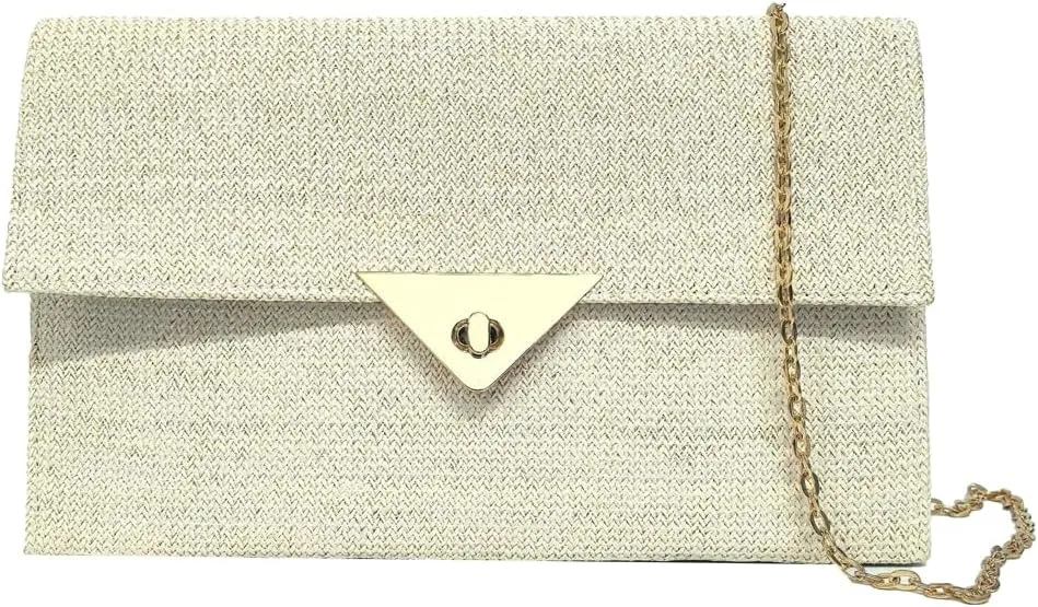 Womens Envelope Handbag 2025 Summer Beach Straw Clutch Purse Boho Woven Chain Crossbody Shoulder Bag Evening Bag