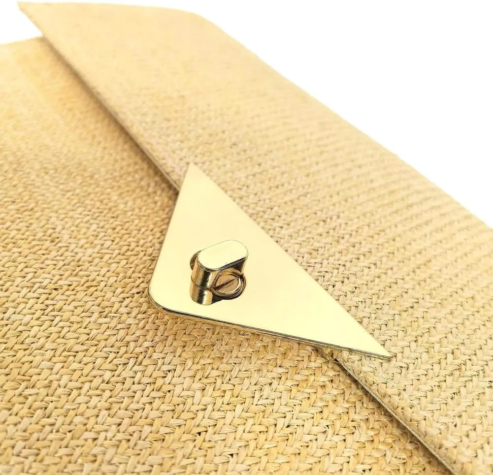 Womens Envelope Handbag 2025 Summer Beach Straw Clutch Purse Boho Woven Chain Crossbody Shoulder Bag Evening Bag