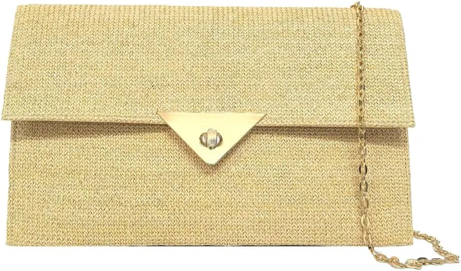 Womens Envelope Handbag 2025 Summer Beach Straw Clutch Purse Boho Woven Chain Crossbody Shoulder Bag Evening Bag