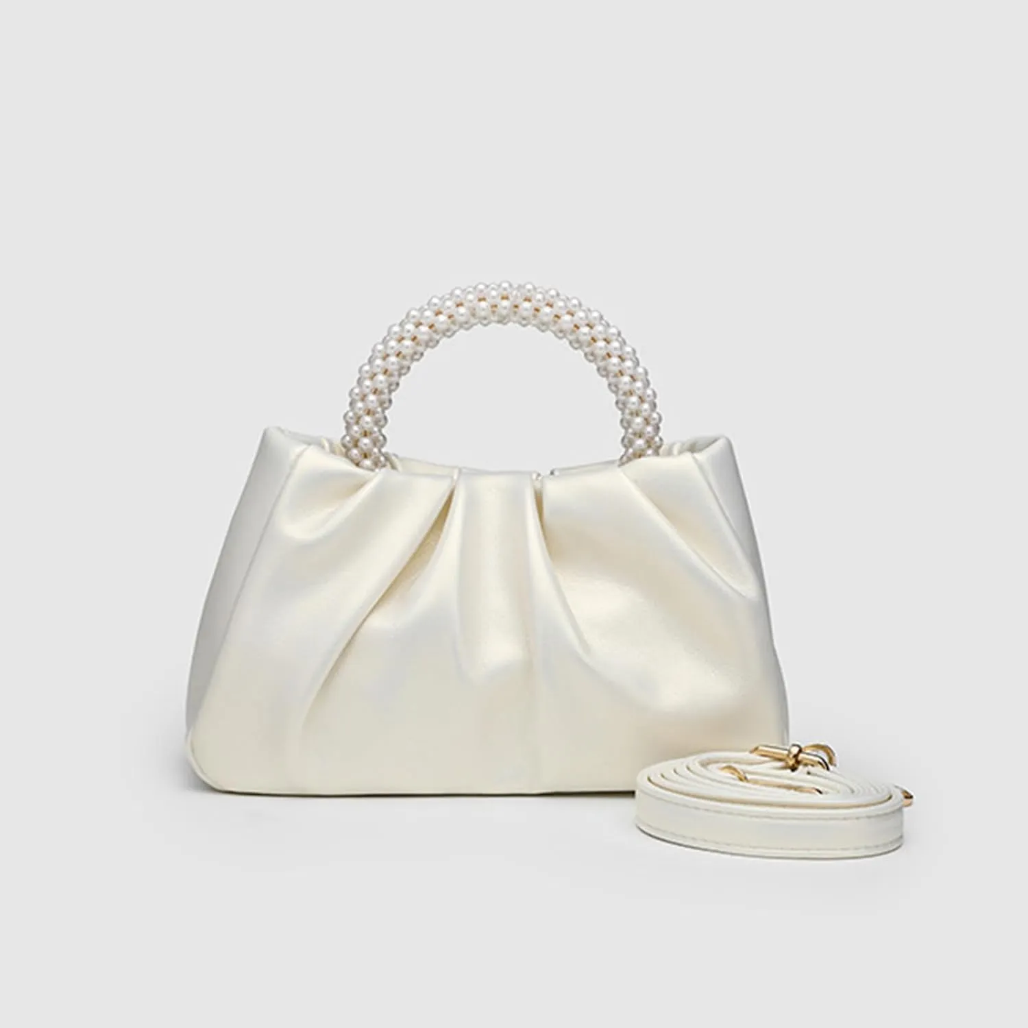 Womens Evening Clutch Pearl Purses Soft Leather Ruched Small Pearl Handbags Party Wedding Crossbody Shoulder Bags