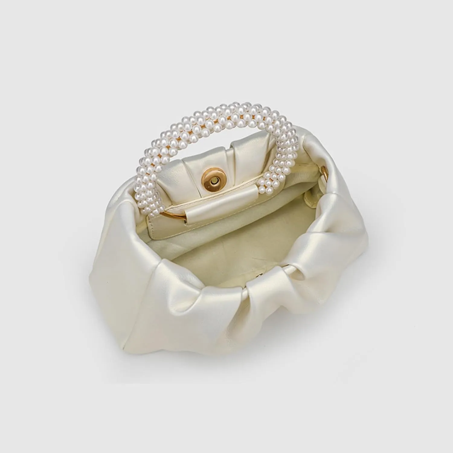 Womens Evening Clutch Pearl Purses Soft Leather Ruched Small Pearl Handbags Party Wedding Crossbody Shoulder Bags