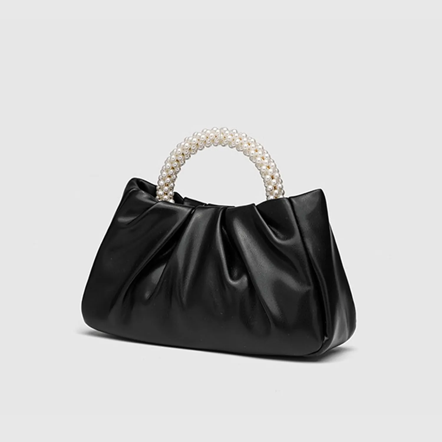 Womens Evening Clutch Pearl Purses Soft Leather Ruched Small Pearl Handbags Party Wedding Crossbody Shoulder Bags
