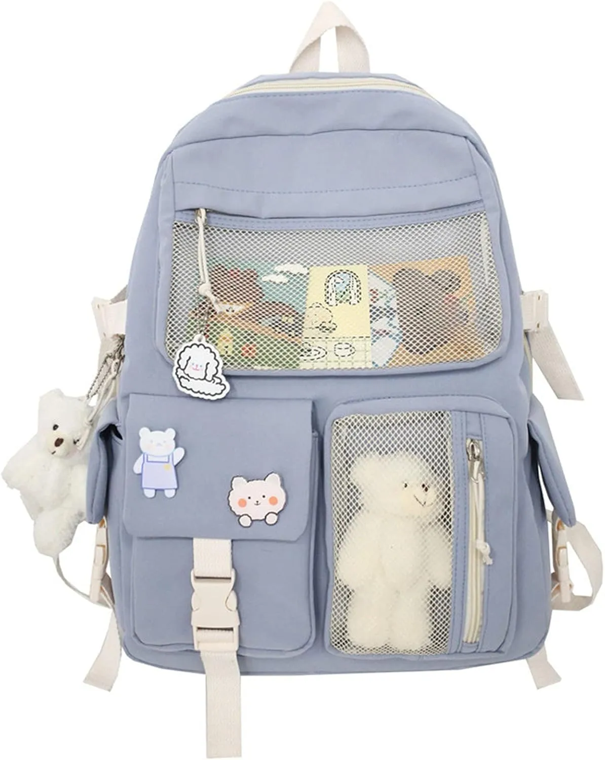 Women's Fashion Cloth Outdoor Travel Bag Soft Rucksack Ladies Shoulder Bags Medium Multipurpose Design Backpack(Blue)