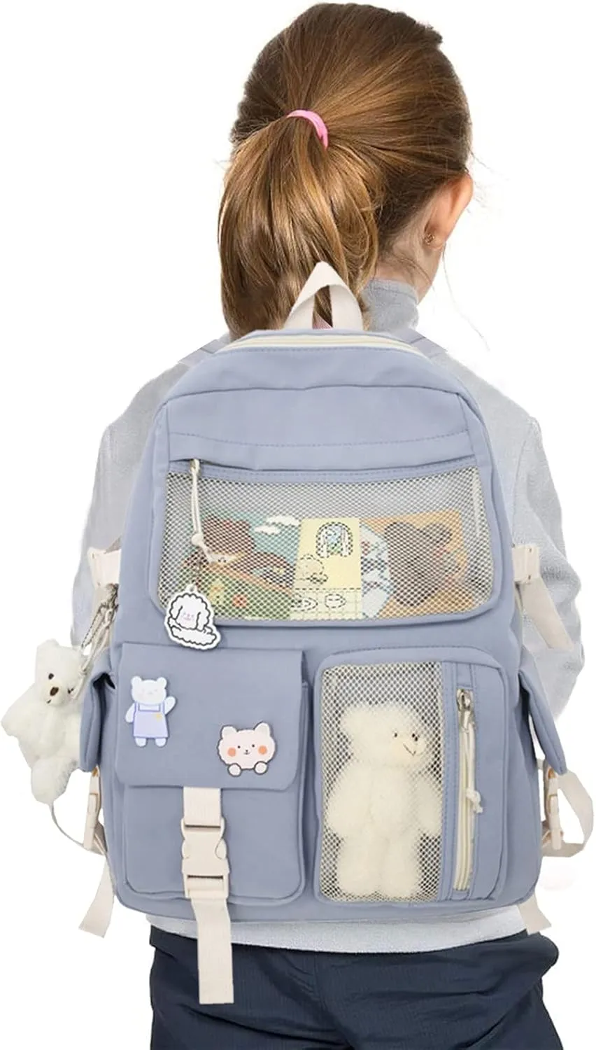 Women's Fashion Cloth Outdoor Travel Bag Soft Rucksack Ladies Shoulder Bags Medium Multipurpose Design Backpack(Blue)