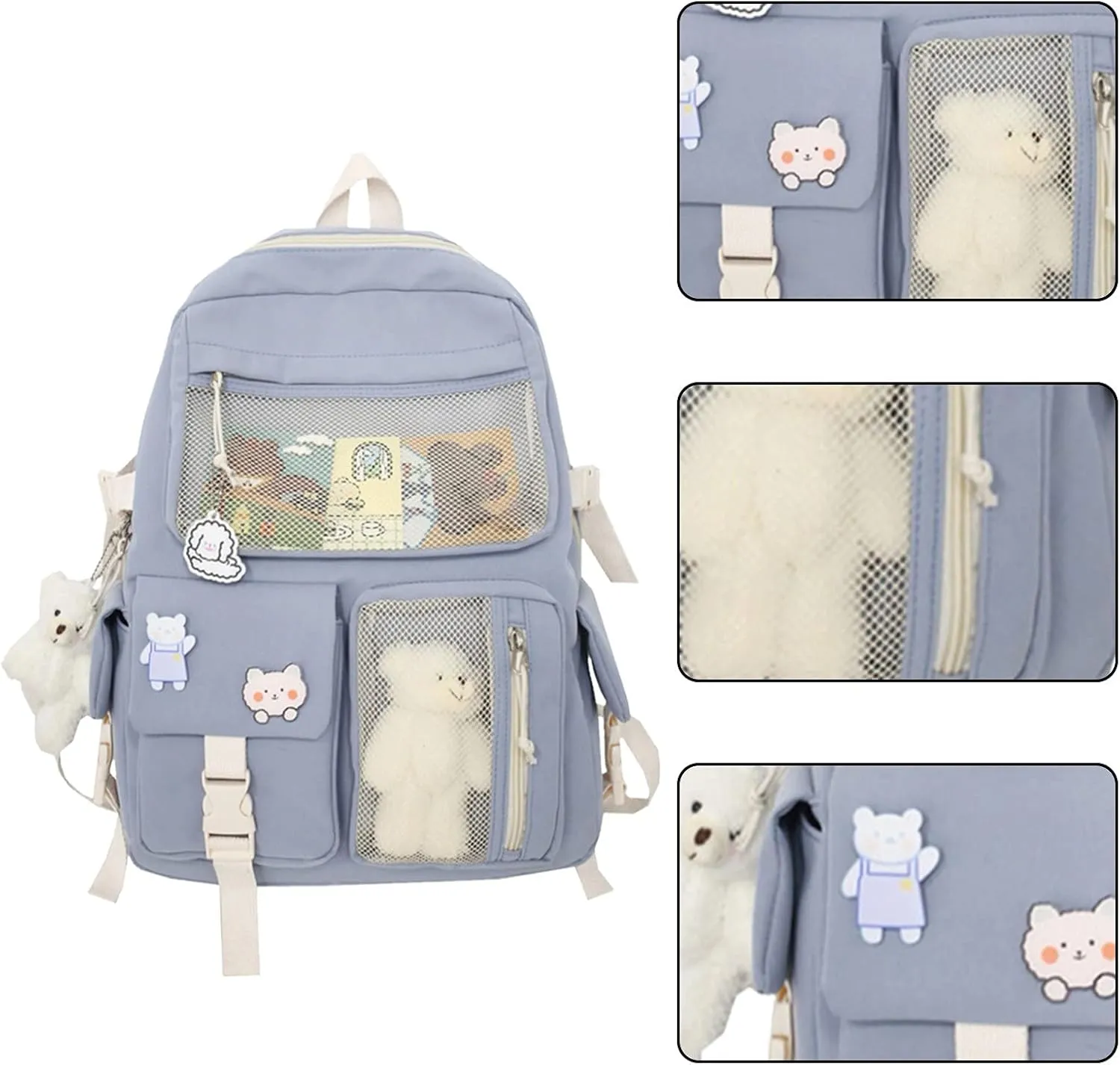 Women's Fashion Cloth Outdoor Travel Bag Soft Rucksack Ladies Shoulder Bags Medium Multipurpose Design Backpack(Blue)