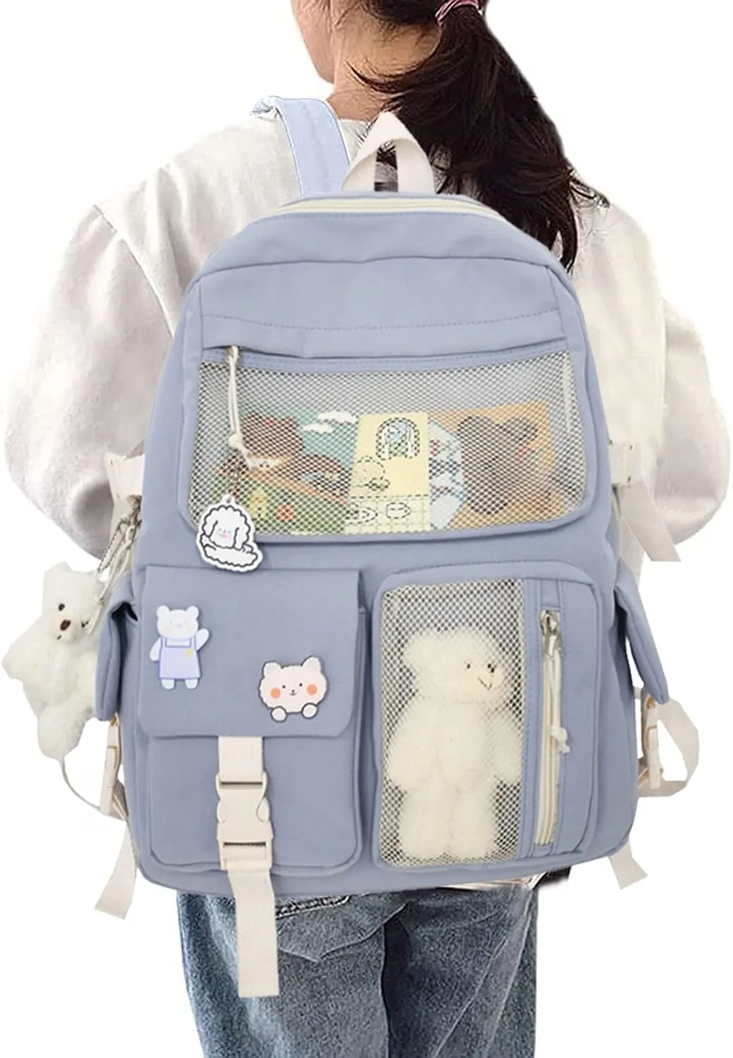 Women's Fashion Cloth Outdoor Travel Bag Soft Rucksack Ladies Shoulder Bags Medium Multipurpose Design Backpack(Blue)