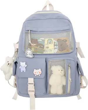 Women's Fashion Cloth Outdoor Travel Bag Soft Rucksack Ladies Shoulder Bags Medium Multipurpose Design Backpack(Blue)