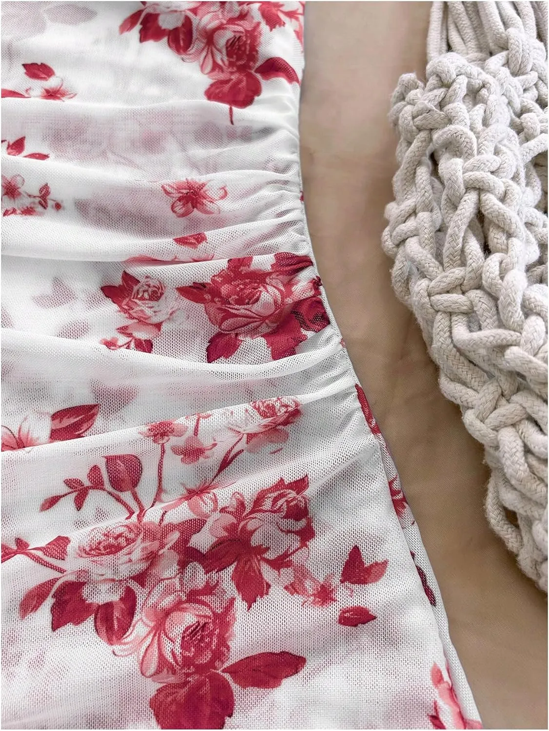 Women's Floral Print Sleeveless Halter Deep V Tie Mini Dress Ruched Backless Slim Fit Cami Dresses Knot Boho Dress